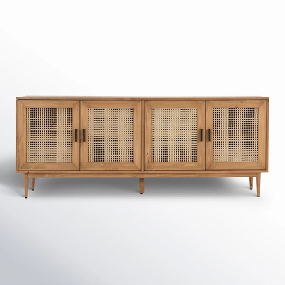 Natural Brown Genie Solid Wood 4 - Door Sideboard