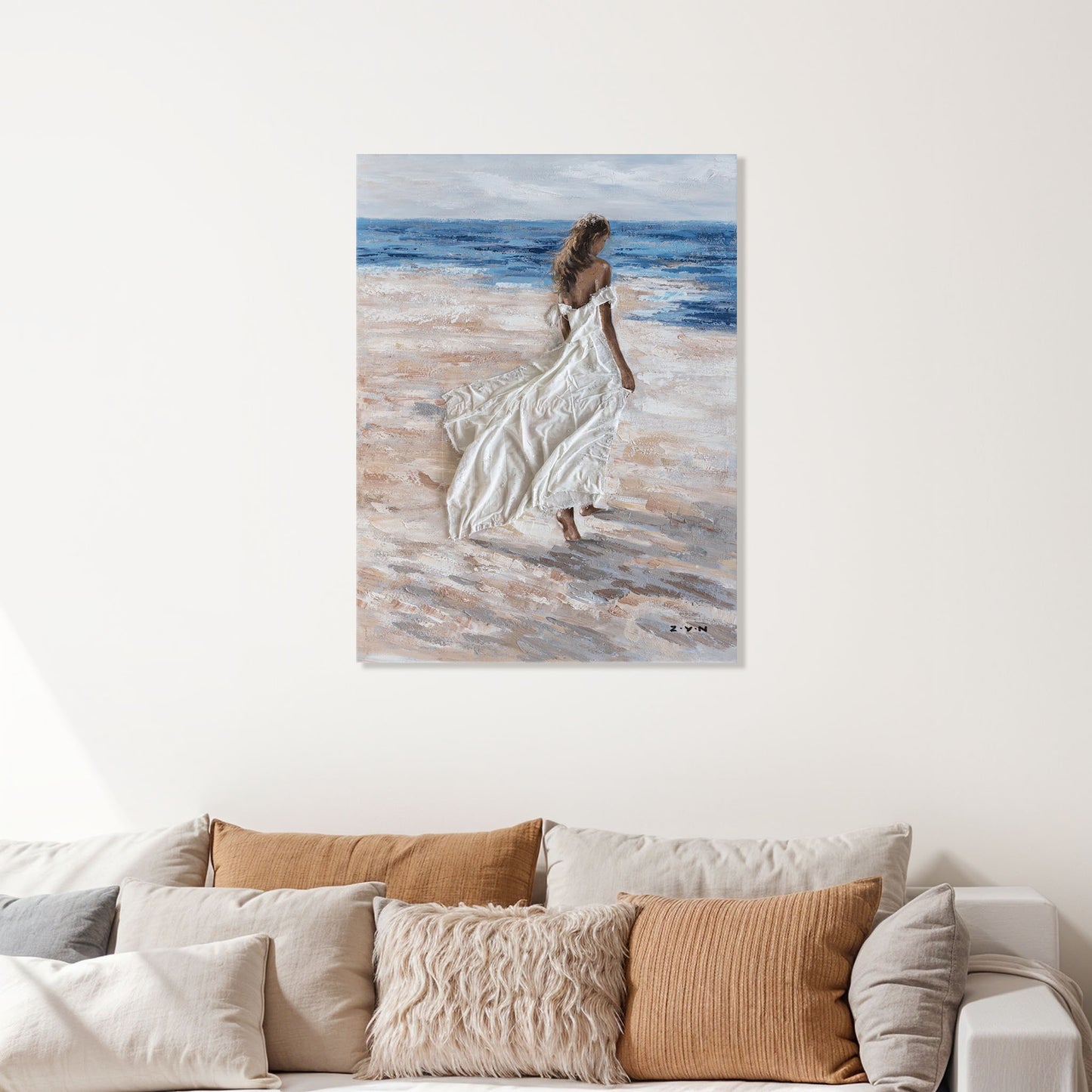 "Barefoot Girl On The Beach" Painting Print