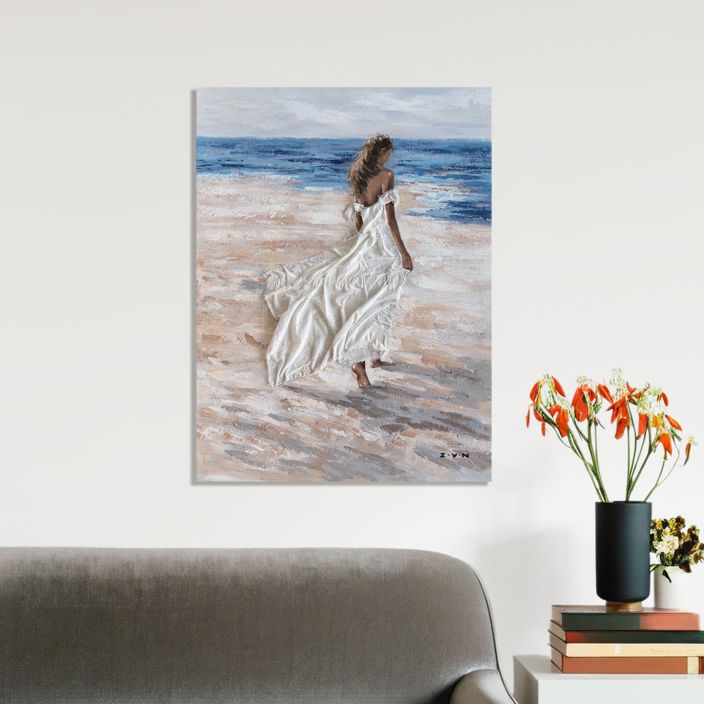 "Barefoot Girl On The Beach" Painting Print