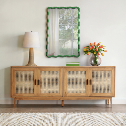 Natural Brown Genie Solid Wood 4 - Door Sideboard