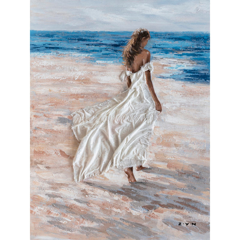 "Barefoot Girl On The Beach" Painting Print
